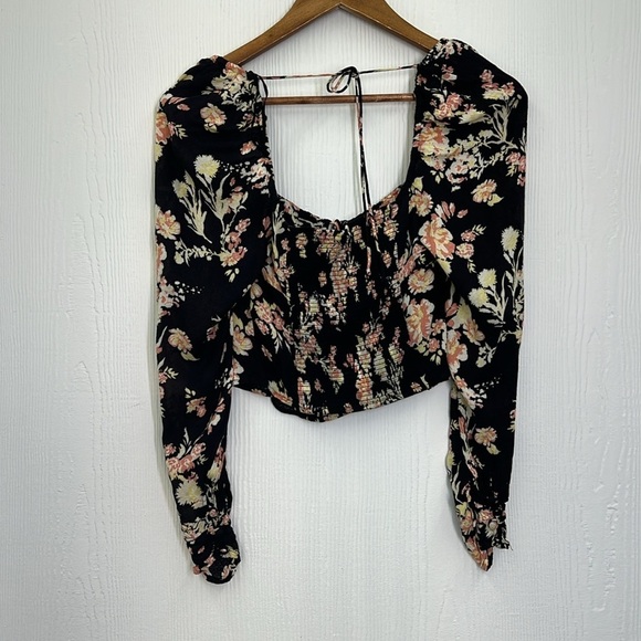 Free People - Hilary Floral Print Keyhole Long Sleeve Tie Back Blouse Top XSmall - Picture 11 of 12